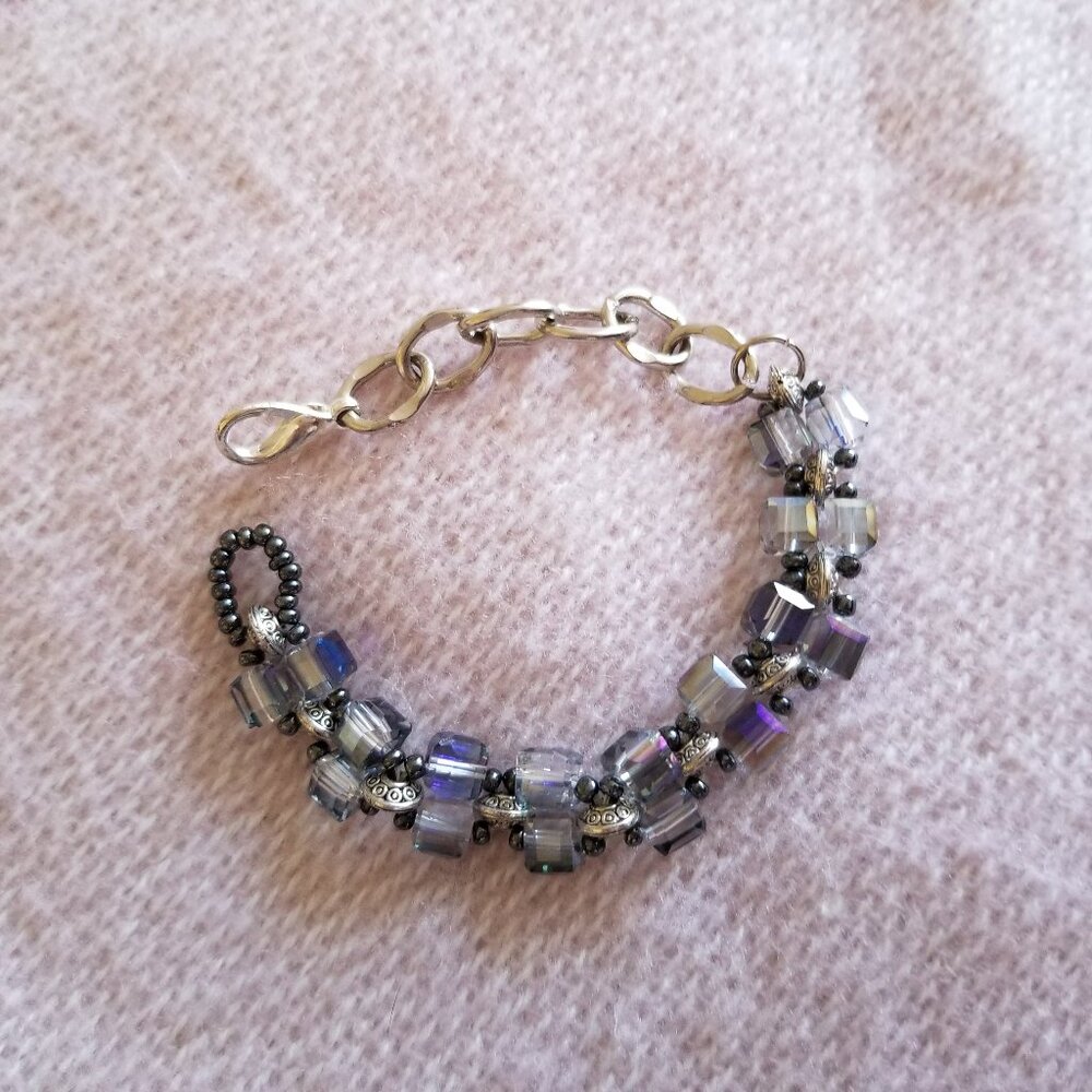 New handmade woven crystal bracelet with iridescent crystal cube beads